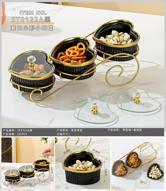 Heart-Shaped Ceramic Snack Tray Set