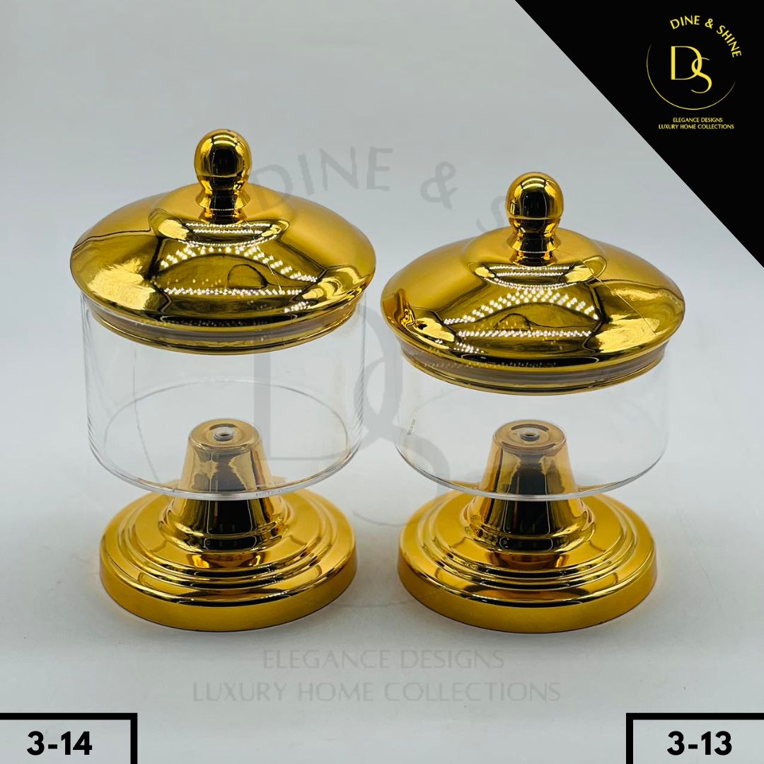 2 Pcs Acrylic Jar Set - Elegant Golden Design