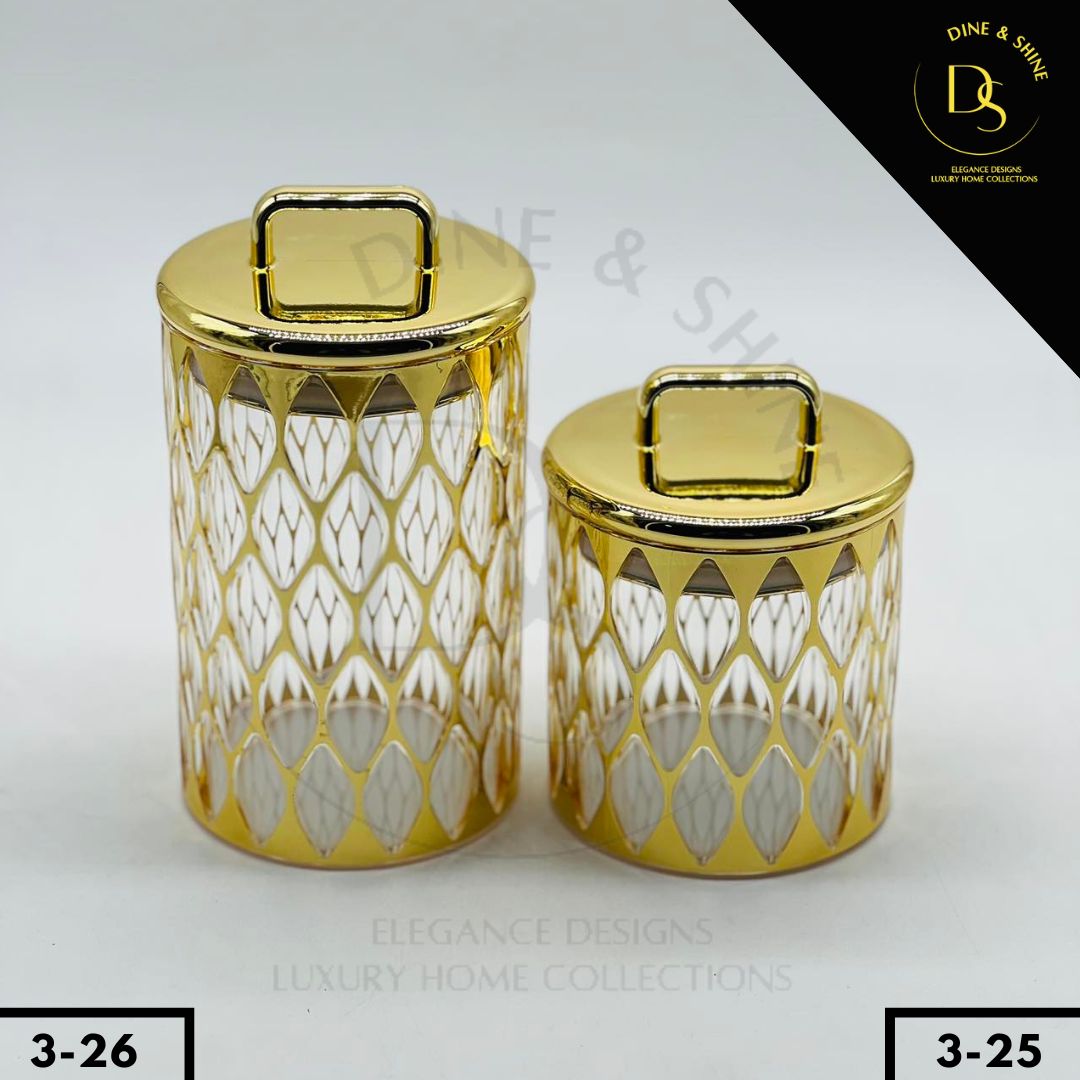 2 Pcs Acrylic Jar Set - Elegant Golden Design