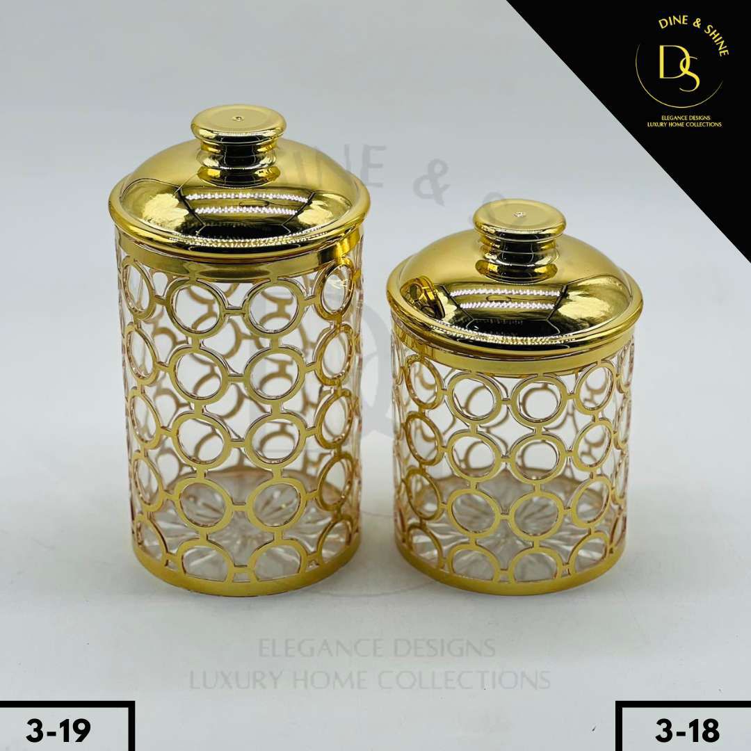 2 Pcs Acrylic Jar Set - Elegant Golden Design