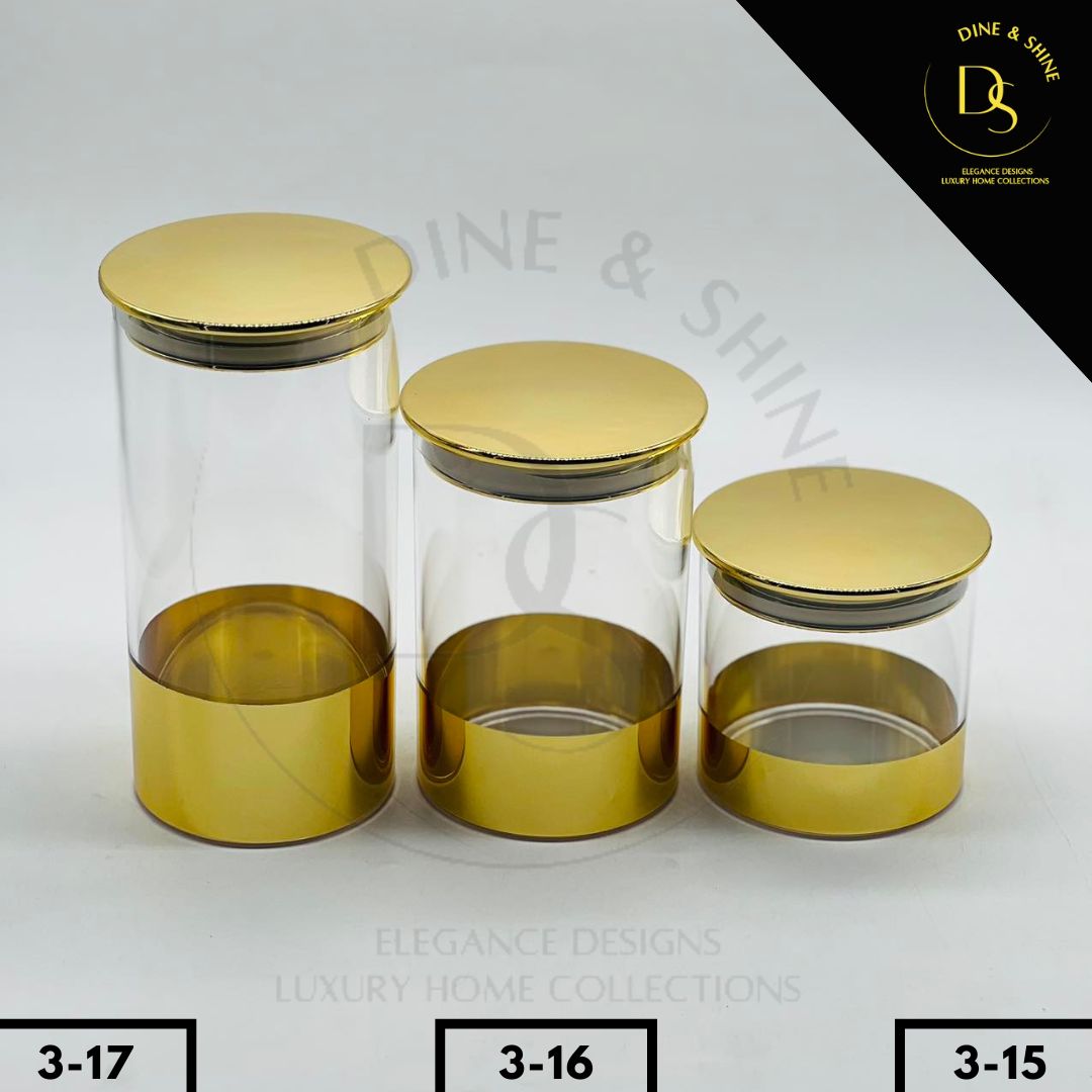 3 Pcs Acrylic Jar Set - Golden & Transparent Design