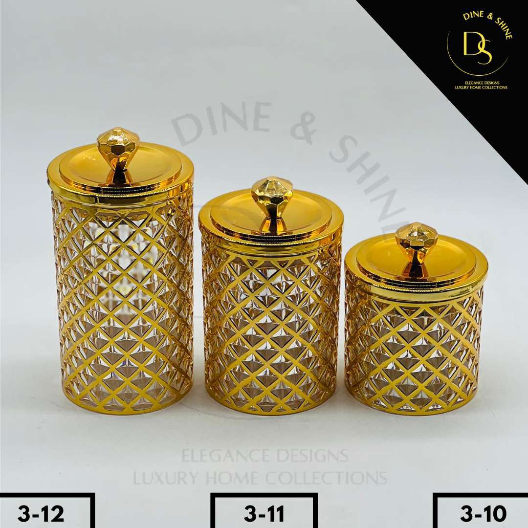 3 Pcs Acrylic Jar Set - Golden & Transparent Design