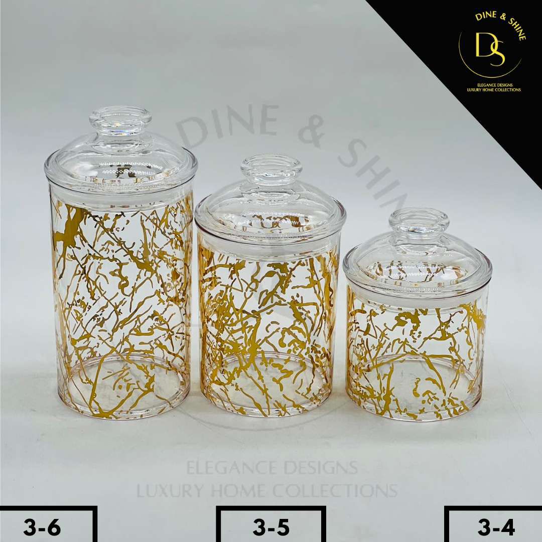 3 Pcs Acrylic Jar Set - Golden & Transparent Design