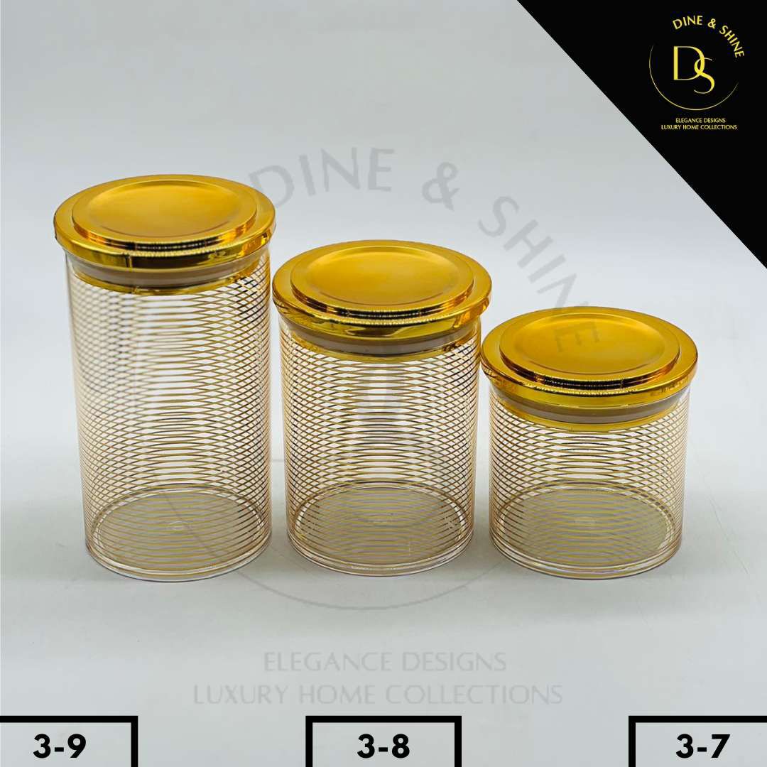 3 Pcs Acrylic Jar Set - Golden & Transparent Design