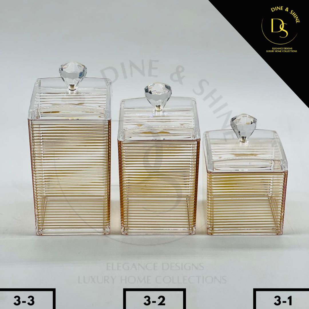 3 Pcs Acrylic Jar Set - Golden & Transparent Design