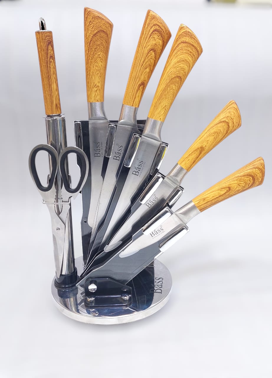 Luxury 8-Piece Knife Set with Stand - Marble/Wooden Texture Design