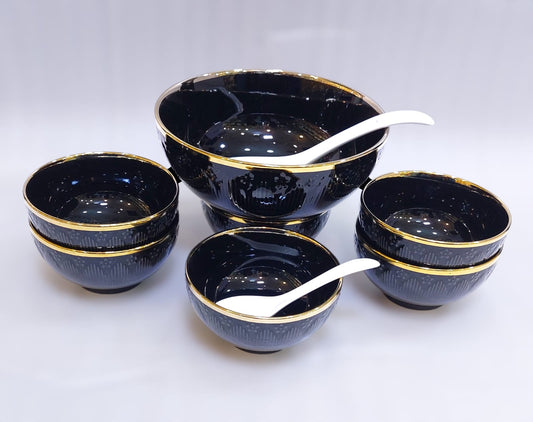 Elegant Ceramic Soup/Custard Set – Includes 1 Serving Bowl, 6 Small Bowls, and Spoons