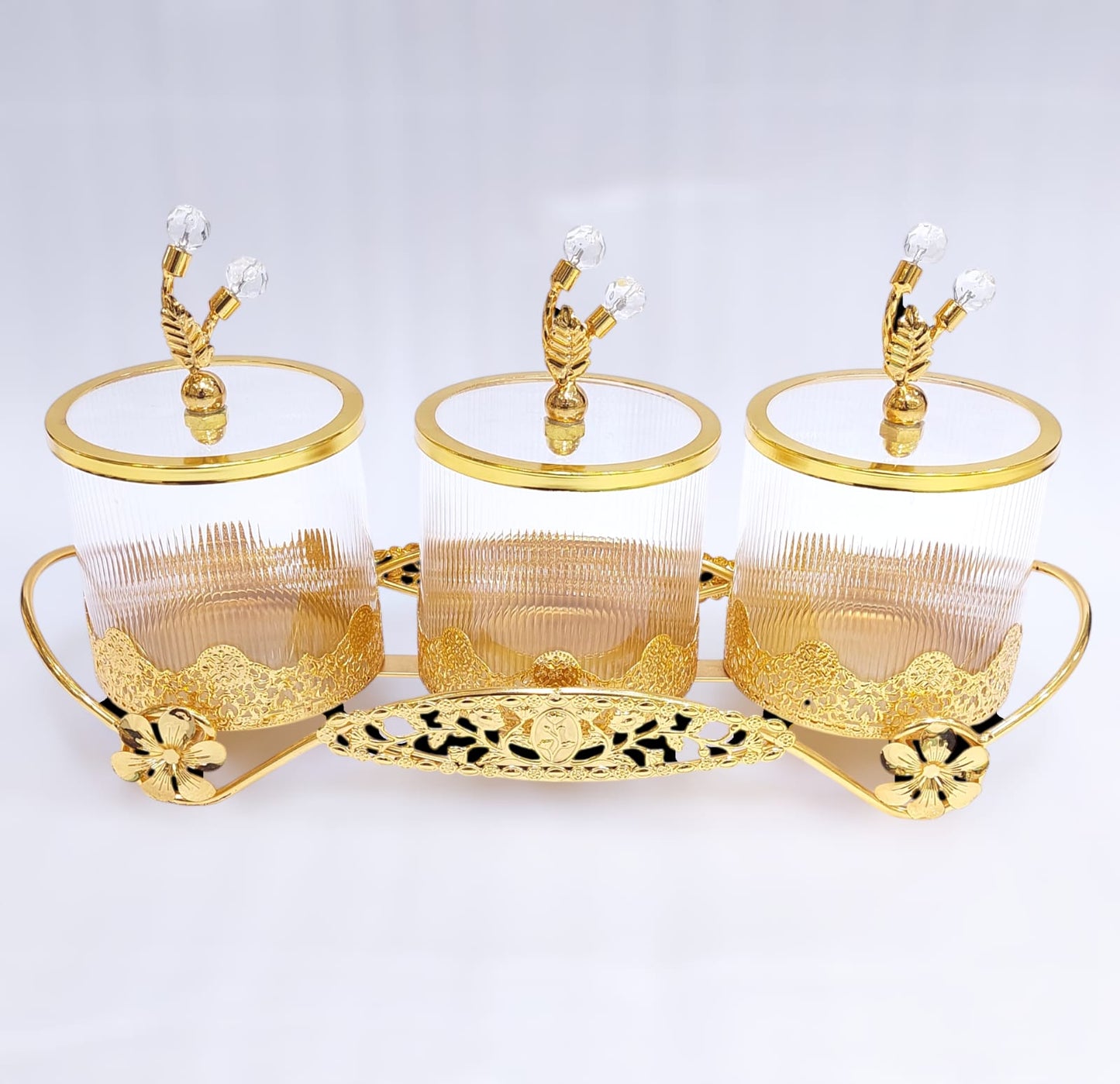 3-Piece Fancy Candy Set with Golden Design & Glass Material – Elegant Knob Detail