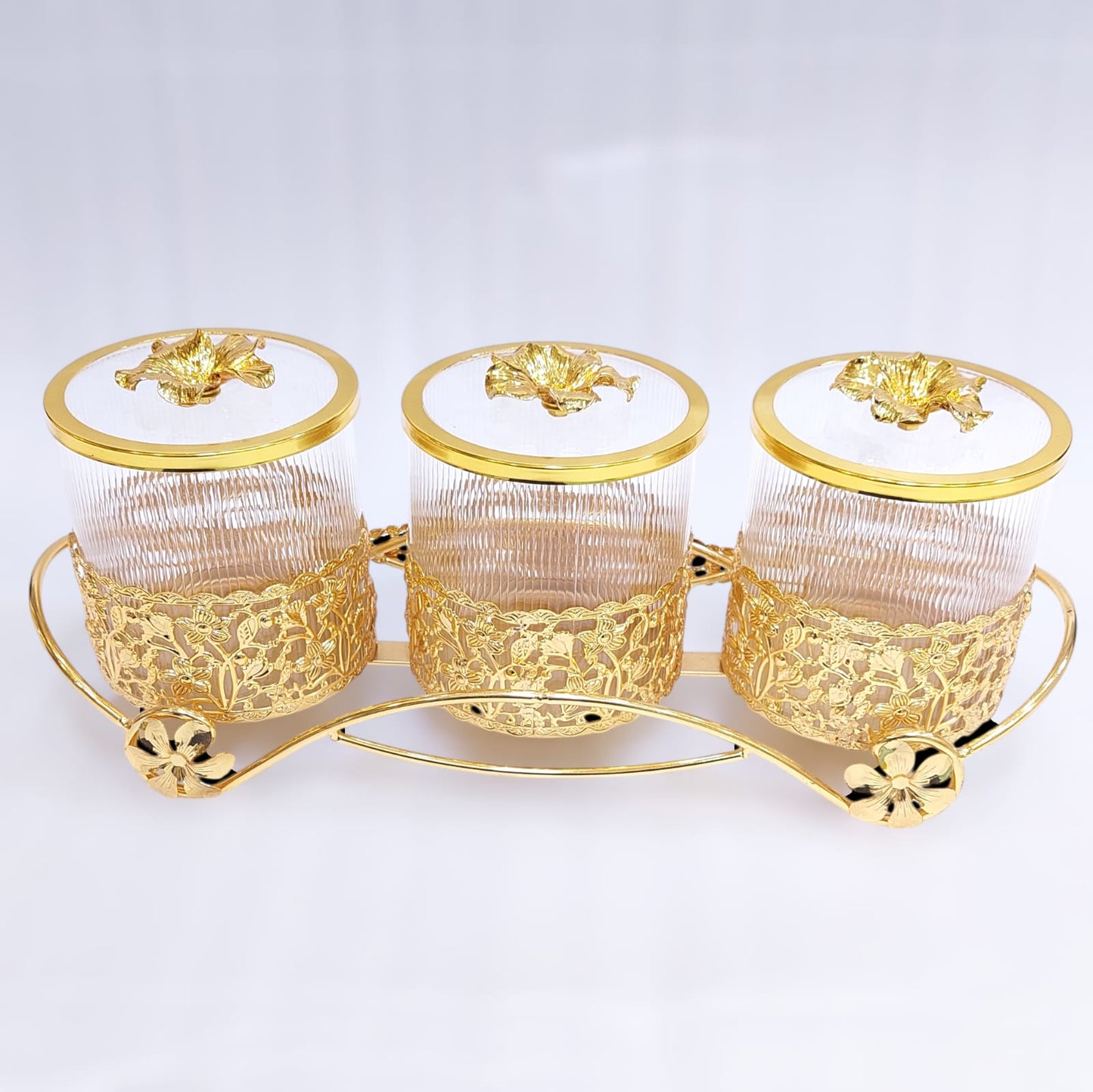 3-Piece Fancy Candy Set with Golden Design & Glass Material – Elegant Knob Detail