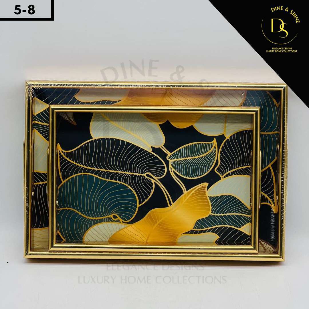 Modern Leaf Design Tray Set with Golden Accents