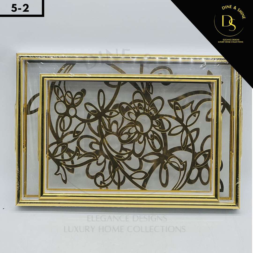 Modern Leaf Design Tray Set with Golden Accents