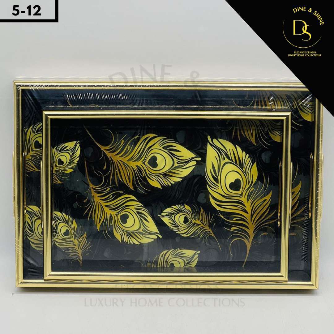 Modern Leaf Design Tray Set with Golden Accents