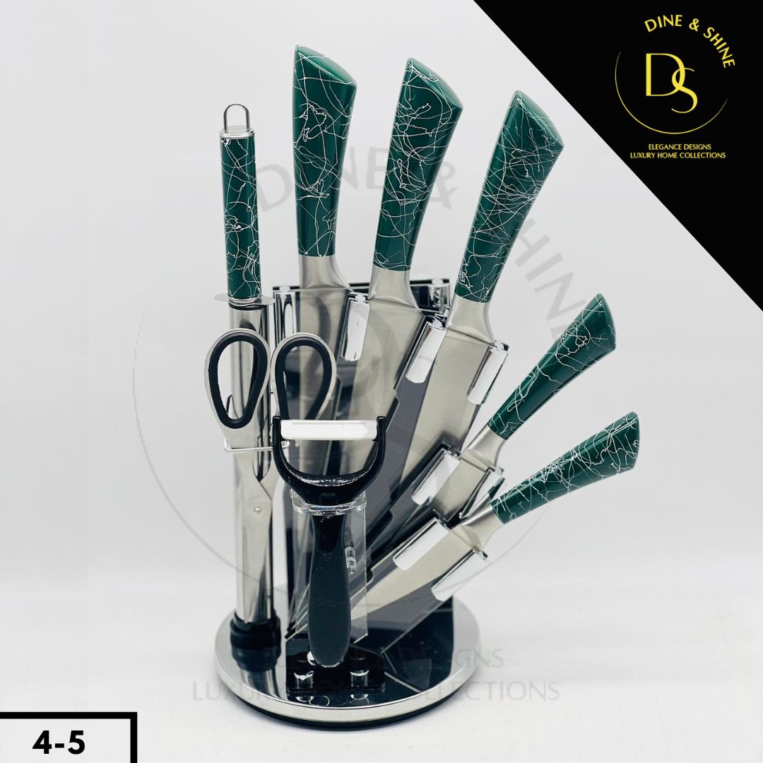 Revolving Marble Texture Knife Set with Stand