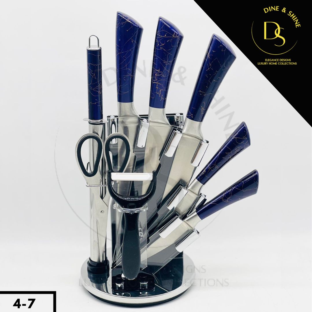 Revolving Marble Texture Knife Set with Stand