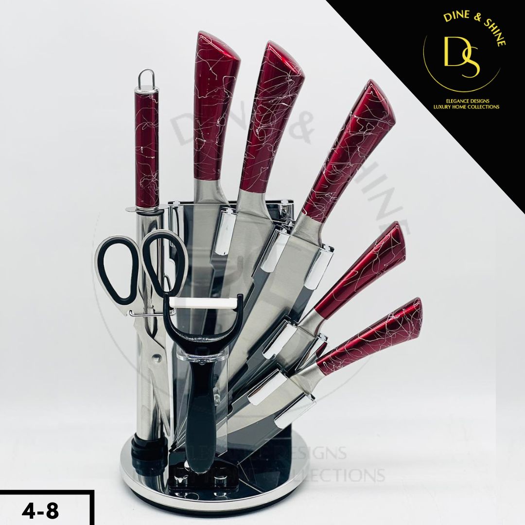 Revolving Marble Texture Knife Set with Stand