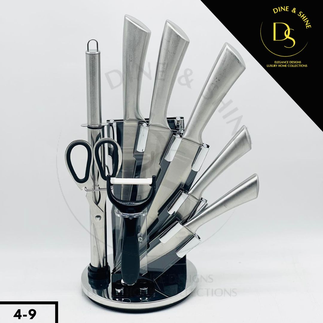 Revolving Marble Texture Knife Set with Stand