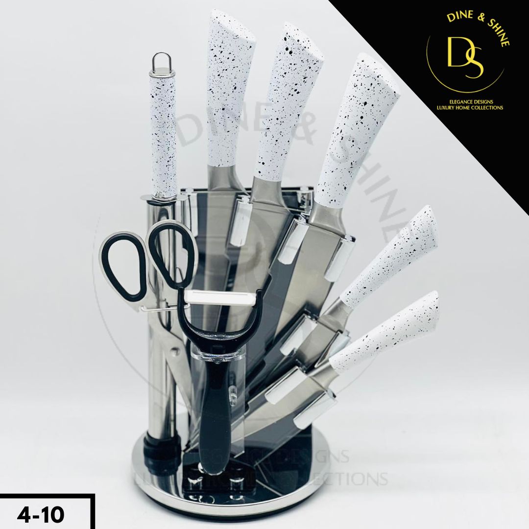 Revolving Marble Texture Knife Set with Stand