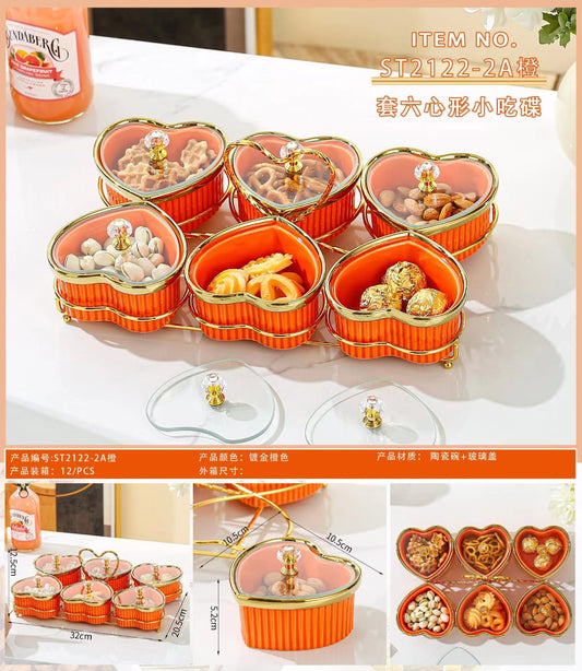 6-Piece Heart-Shaped Ceramic Snack Tray Set